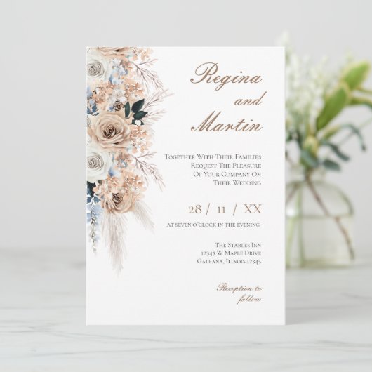 Elegant Floral Wedding Invitation Kaart (Staand voorkant)