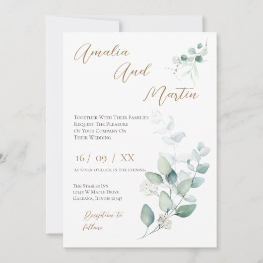 Elegant Floral Wedding Invitation Kaart (Voorkant)