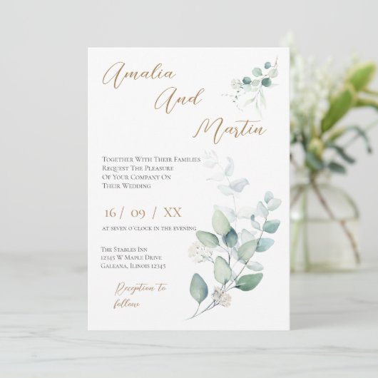 Elegant Floral Wedding Invitation Kaart (Staand voorkant)