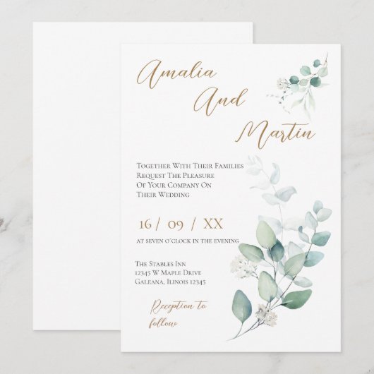 Elegant Floral Wedding Invitation Kaart (Voorkant / Achterkant)