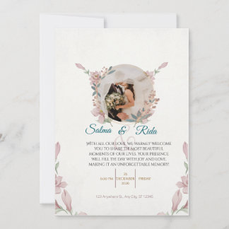 Elegant Floral Wedding Invitation Kaart