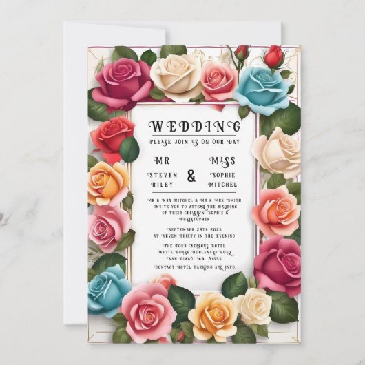 Elegant Floral Wedding Invitation Kaart (Voorkant)