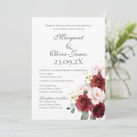 Elegant Floral Wedding Invitation Kaart (Staand voorkant)