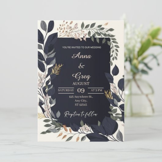 Elegant Floral Wedding Invitation Kaart (Staand voorkant)
