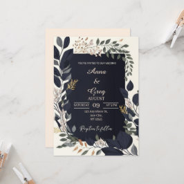 Elegant Floral Wedding Invitation Kaart