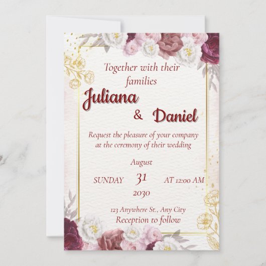Elegant Floral Wedding Invitation Kaart (Voorkant)