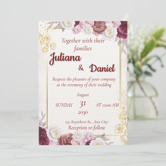 Elegant Floral Wedding Invitation Kaart (Staand voorkant)