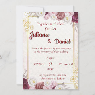 Elegant Floral Wedding Invitation Kaart