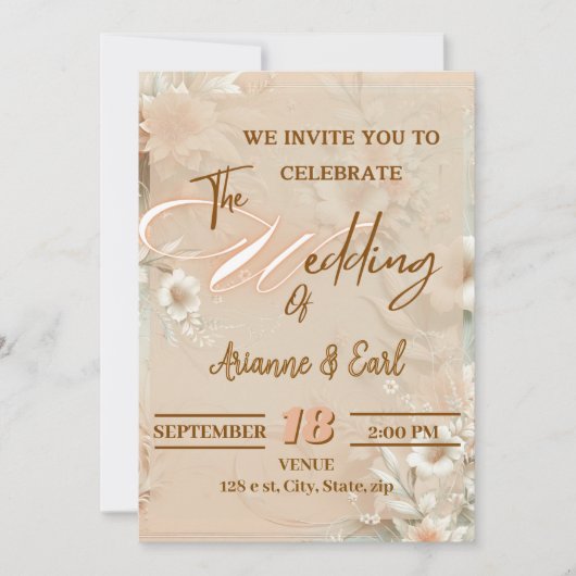 Elegant Floral Wedding Invitation Kaart (Voorkant)