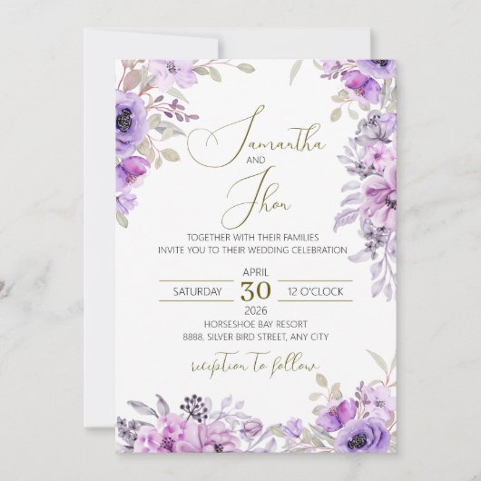 Elegant Floral Wedding Invitation Kaart (Voorkant)