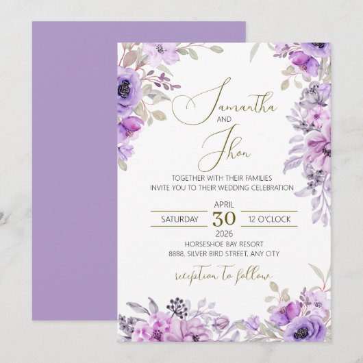 Elegant Floral Wedding Invitation Kaart (Voorkant / Achterkant)
