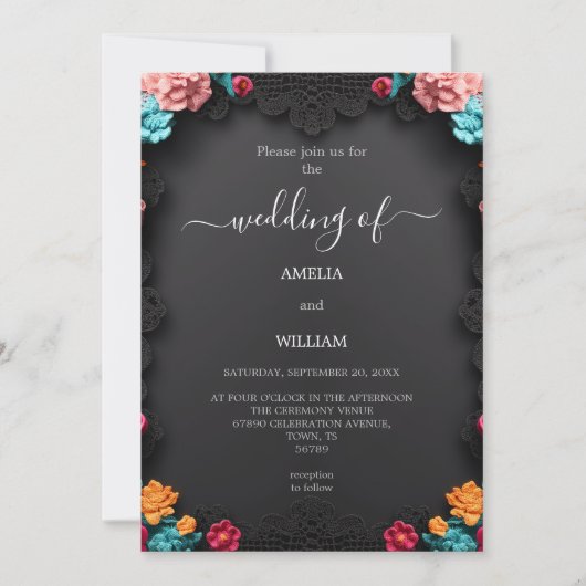 Elegant Floral Wedding Invitation Kaart (Voorkant)