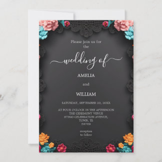 Elegant Floral Wedding Invitation Kaart