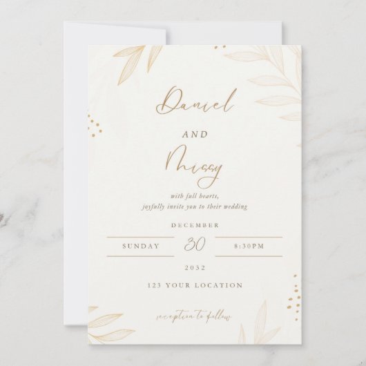 Elegant Floral Wedding Invitation Kaart (Voorkant)