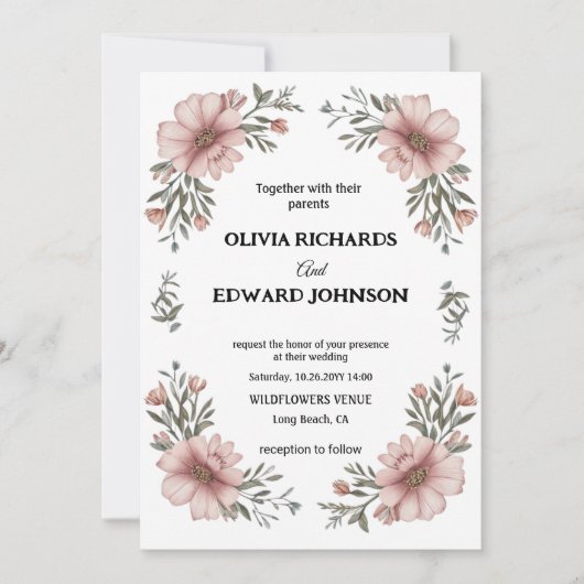 Elegant Floral Wedding Invitation Kaart (Voorkant)