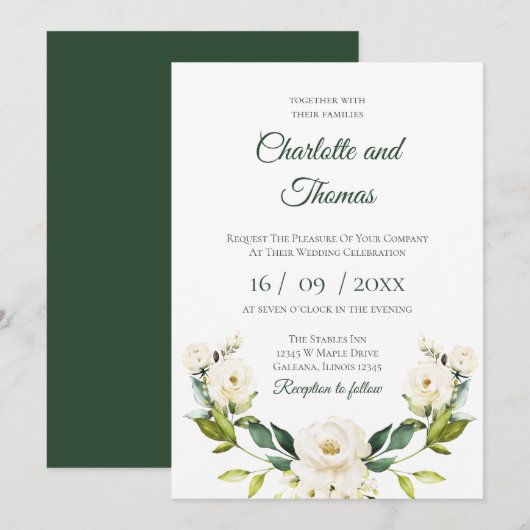 Elegant Floral Wedding Invitation Kaart (Voorkant / Achterkant)