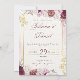 Elegant Floral Wedding Invitation Kaart