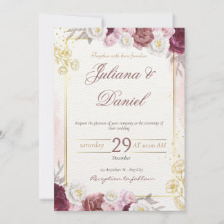 Elegant Floral Wedding Invitation Kaart