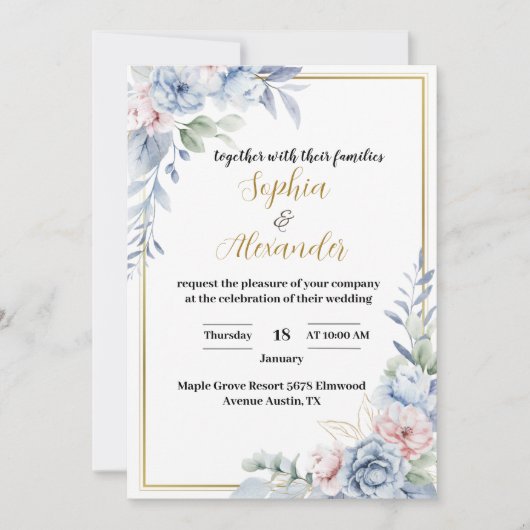 Elegant Floral Wedding Invitation Kaart (Voorkant)