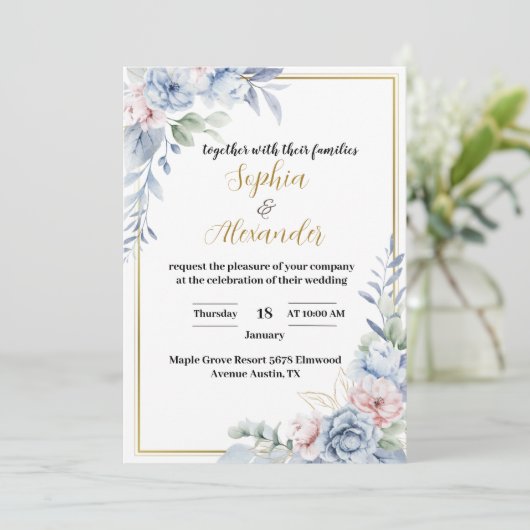 Elegant Floral Wedding Invitation Kaart (Staand voorkant)