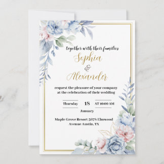 Elegant Floral Wedding Invitation Kaart