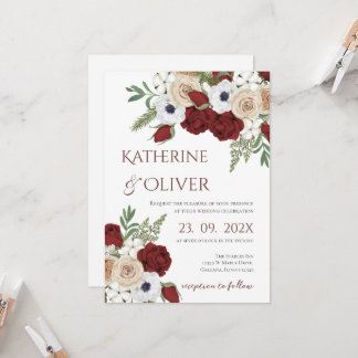 Elegant Floral Wedding Invitation Kaart
