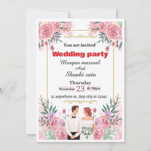 Elegant Floral Wedding Invitation Kaart (Voorkant)