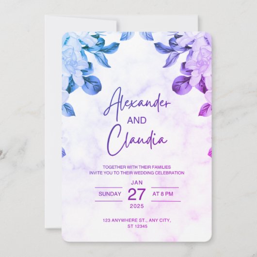Elegant  Floral Wedding Invitation  Kaart (Voorkant)