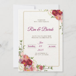 Elegant Floral Wedding Invitation Kaart