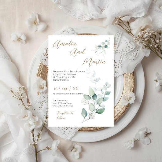 Elegant Floral Wedding Invitation Kaart