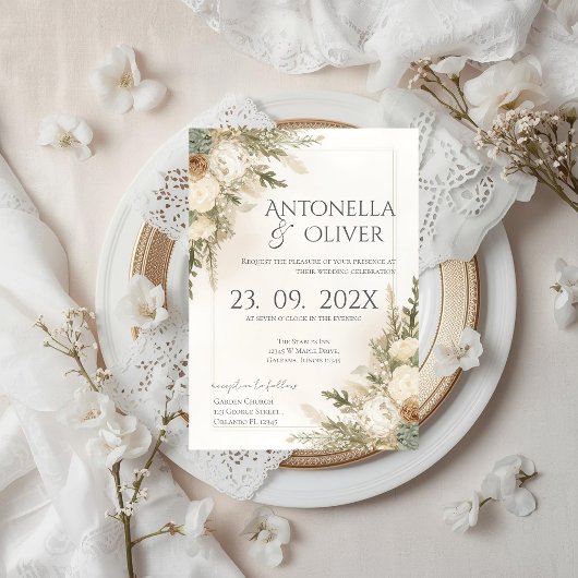 Elegant Floral Wedding Invitation Kaart