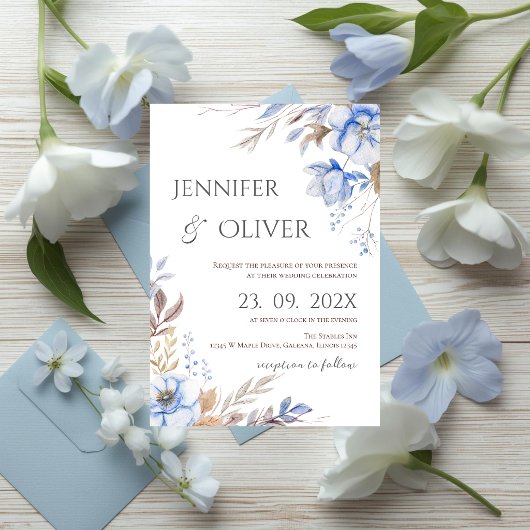 Elegant Floral Wedding Invitation Kaart