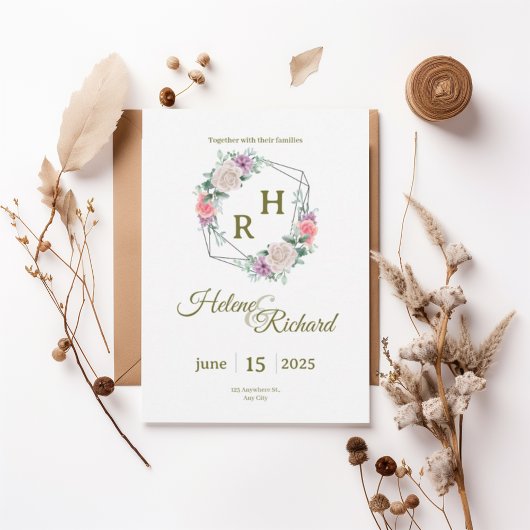 Elegant Floral Wedding Invitation Kaart