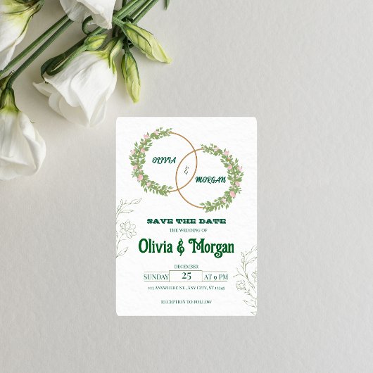 Elegant Floral Wedding Invitation Kaart
