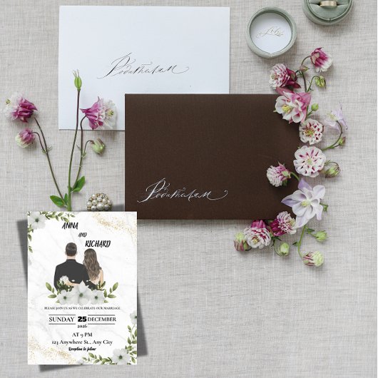 Elegant Floral Wedding Invitation Kaart