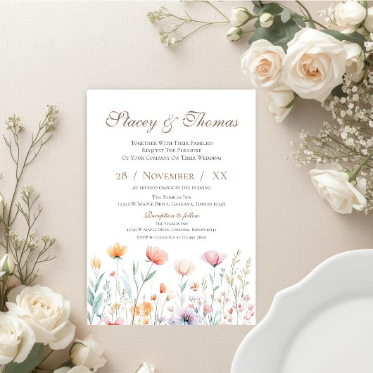Elegant Floral Wedding Invitation Kaart