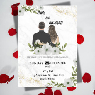Elegant Floral Wedding Invitation Kaart