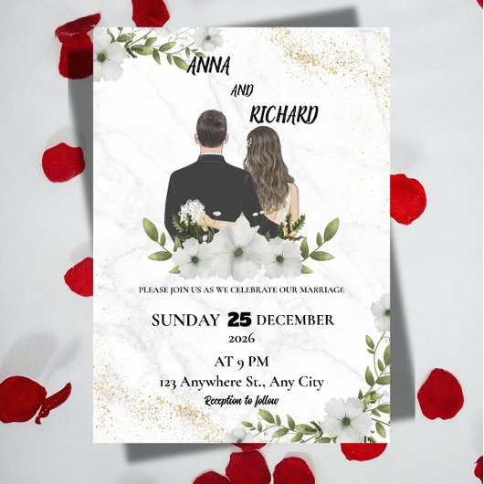 Elegant Floral Wedding Invitation Kaart