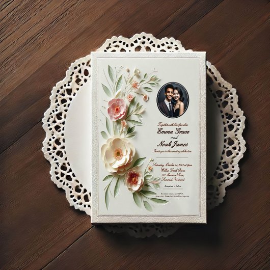 Elegant Floral Wedding Invitation Kaart
