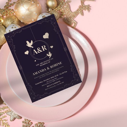 Elegant Floral Wedding Invitation Kaart