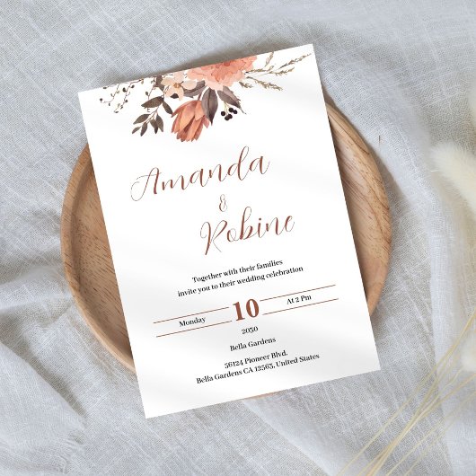 Elegant Floral Wedding Invitation Kaart