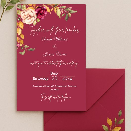 Elegant Floral Wedding Invitation Kaart