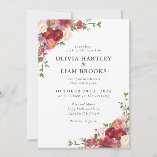 Elegant Floral Wedding Invitation  Kaart (Voorkant)