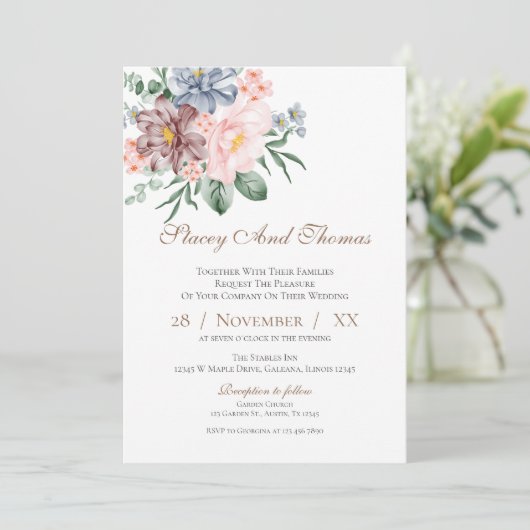 Elegant Floral Wedding Invitation Kaart (Staand voorkant)