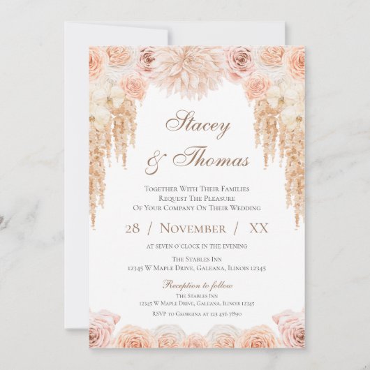 Elegant Floral Wedding Invitation Kaart (Voorkant)