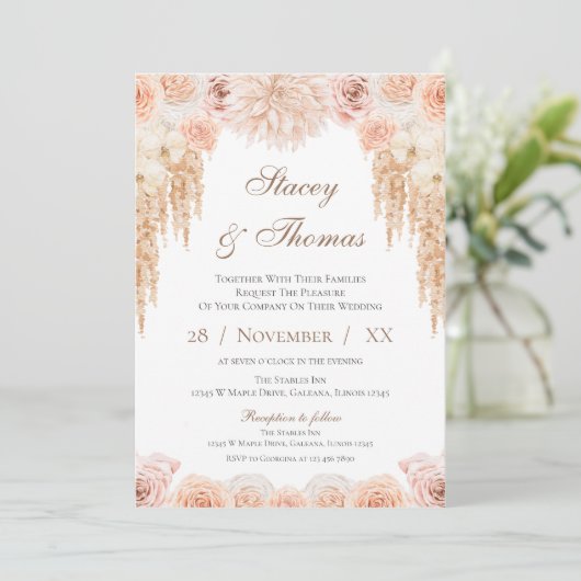 Elegant Floral Wedding Invitation Kaart (Staand voorkant)