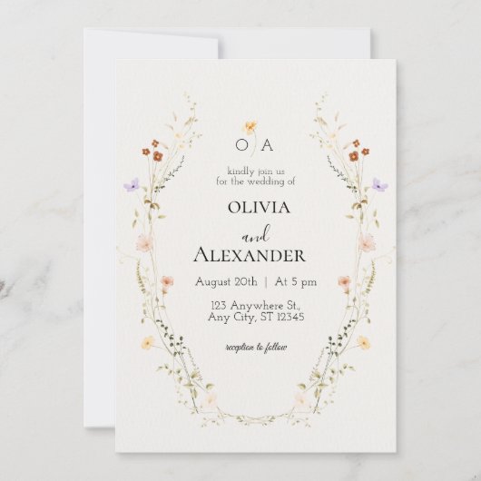 Elegant Floral Wedding Invitation Kaart (Voorkant)