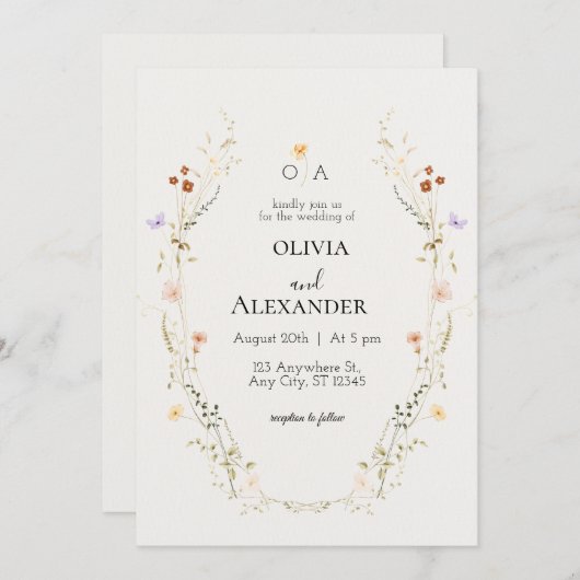 Elegant Floral Wedding Invitation Kaart (Voorkant / Achterkant)