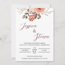 Elegant Floral Wedding Invitation Kaart