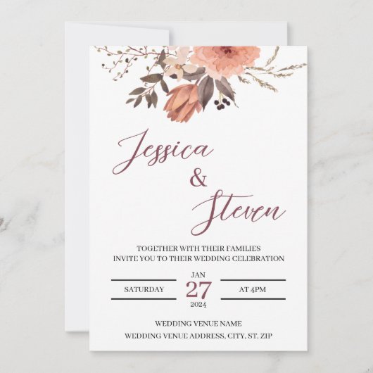 Elegant Floral Wedding Invitation Kaart (Voorkant)